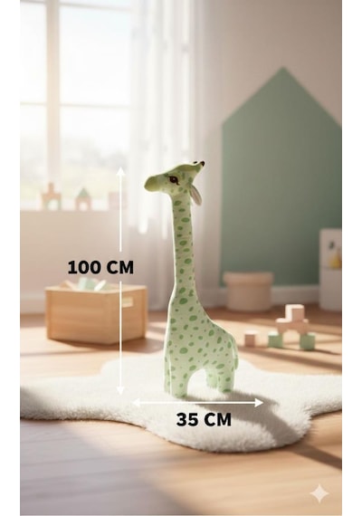 Zürafa Peluş Oyuncak Oyun Arkadaşım Yastık 100 Cm Yeşil