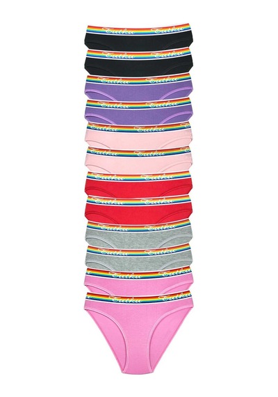 12 Adet Beli Renkli Lastik Pamuklu Kadın Slip Tutku Külot RYL-ARTTK24S05T12 Çok Renkli