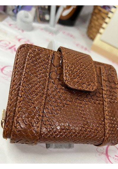 Gk Gamzelirenklerim Luxury Fashıon&accessorıes Yılan Derisi Mıknatıslı Lüx Cüzdan Suni Deri Taba