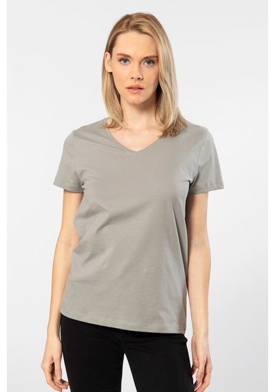 Wtshirt Venice Gri Kısa Kollu V Yaka Kadın T-shirt 001