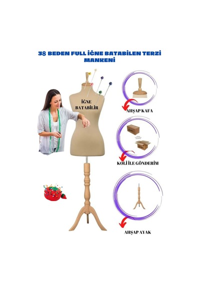 Terzi Mankeni 38 Beden Full İğne Batabilen Prova Ve  Mankeni Terzi Kullanımı Po-01 -37