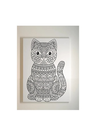 25x35 Resimli Tuval Boyama Seti- Kedi1-6 Renk Akrilik Boya Ve 2 F