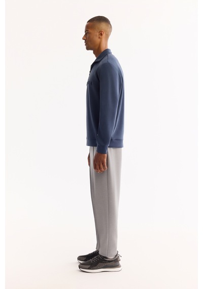Avva Erkek Açık Lacivert Dik Yaka Fermuarlı Soft Touch Baskılı Regular Fit Sweatshirt A52y1281