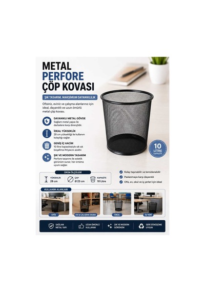 Metal Flel 12 Lt Cöp Kovası Siyah - 931401039 Siyah