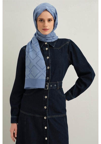 Armine Tencel İpek Zincir Desen Şal 32113 Mavi