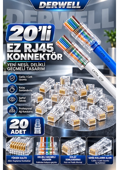 Yeni 2026 3in1 Profesyonel Ağ Kurulum Seti Yeni Nesil Cat5 Cat6 Cat7 Network Ethernet Kablo Pensesi Kesme Soyma Sıkma Kilitleme Fonksiyonlu - Dijital Kablo Test Cihazı Master Remote - 20li Rj45 Jack