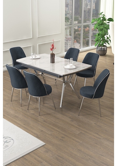 Canisa Poy Serisi 89x150 Açılabilir Lak Panel Beyaz Mermer Desen Masa Takımı 6 Antrasit Sandalye Beyaz Mermer Desen Masa Sandalyeler Antrasit Canisa Poy Serisi 89x150 Açılabilir Lak Panel Beyaz Mermer Desen Masa Takımı 6 Antrasit Sandalye Beyaz Mermer Desen Masa Sandalyeler Antrasit