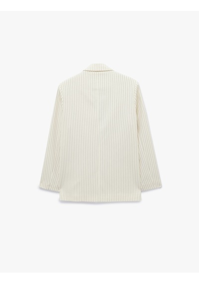 Koton Cepli Uzun Kollu Kruvaze Çizgili Blazer Ceket Bej Çizgili 7wak50013uw Ekru
