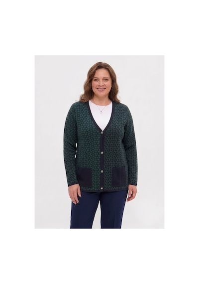Onno Style Women Çelik Örgü Klasik Leopar Desen Triko Ceket Lacivert - Yeşil