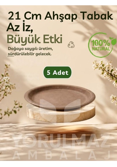 21 Cm %100 Doğal Biogranül Ahşap Tabak 5 Li Kullan-at Piknik & Servis Tabağı Siyah