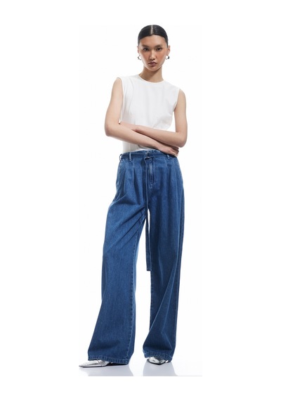 Koton Yüksek Bel Geniş Paça Kemer Detaylı Pileli Jean Pantolon Orta İndigo 5sal40167md Indigo Koton Yüksek Bel Geniş Paça Kemer Detaylı Pileli Jean Pantolon Orta İndigo 5sal40167md Indigo