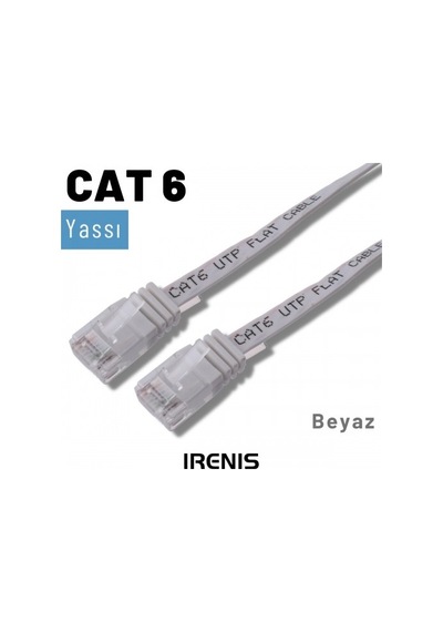 Irenis CAT6 Kablo Yassı Ethernet Network Lan Ağ İnternet Kablosu 3 M Beyaz