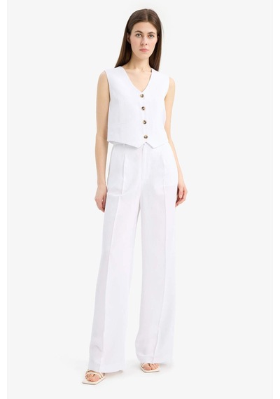DeFacto Wide Leg Keten Karışımlı Palazzo Pantolon Yüksek Bel Geniş Bol Paça Pensli Cepli A1922AX25SMWT34 DeFacto Wide Leg Keten Karışımlı Palazzo Pantolon Yüksek Bel Geniş Bol Paça Pensli Cepli A1922AX25SMWT34