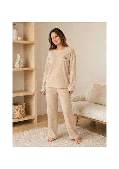 Pemilo Kadın 1250-4 Seul Raporlu Pijama Takımı VİZON