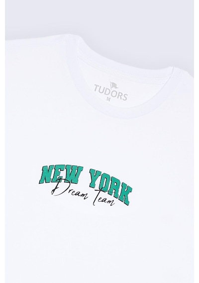 Tudors Erkek Slim Fit Dar Kesim %100 Pamuk Yumuşak Dokulu Baskılı Beyaz Bisiklet Yaka Tişört-33058 Beyaz