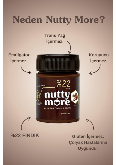 Nutty More %22 Kakaolu Fındık Ezmesi 370 Gr X 2 Adet