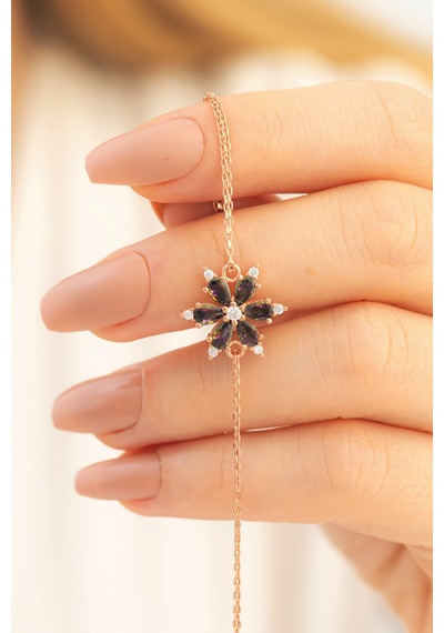 Mistik Topaz Taşlı Gümüş Çiçek Model Rose Kadın Bileklik