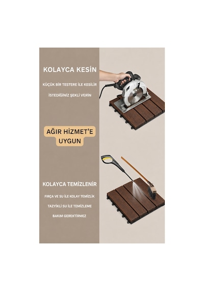 Quado Akasya Ahşap Yer Karosu 30x30x2,25 Cm 4 Dilimli Geçmeli Deck Karo Balkon, Teras, Bahçe Ve Duş