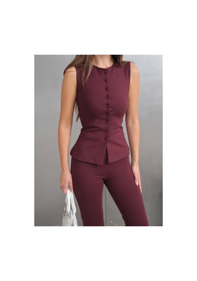 Paw Garage Kadın Yelek Pantolon Kışlık Alt Üst Takım - Çelik İnterlok Toparlayıcı Likralı Kumaş Bordo