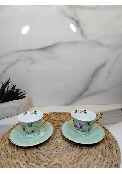 Vanilla New Bone China Kahve Fincanı 2 Kişilik Açık Yeşil