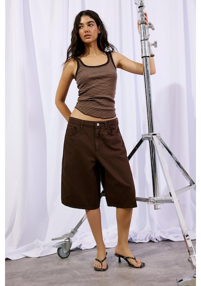 Defacto %100 Pamuk Normal Bel Kısa Paça Gabardin Bermuda F3133ax26smbn614 Kahve-bn614
