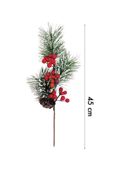 45 Cm Berry Demeti Kozalaklı Karlı Yılbaşı Çam Dalı Dekoratif Dal