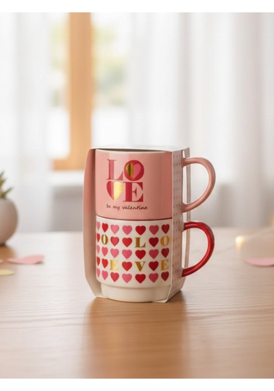 İkili Kalpli Porselen Kupa Anneler Günü Hediyesi Açık Pembe