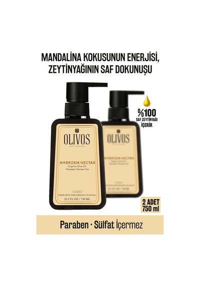 Doğal Zeytinyağlı Mandalina Kokulu Banyo Duş Jeli Zeytinyağı Mandalinalı Nemlendirici 2 Adet 750ml