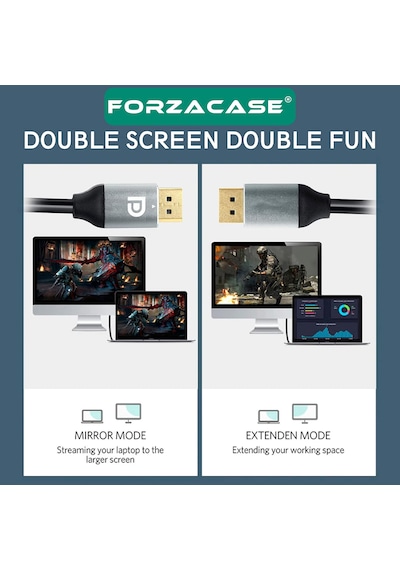 Forzacase Fc749 8k 60hz / 4k 144hz Görüntü Aktarıcı Kablo Dp To Dp 1.5m