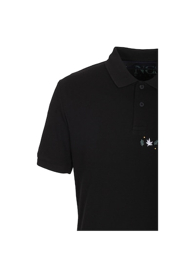 Erkek Polo Yaka Tişört Siyah Slim Fit Ribanalı Kol Nakışlı T-shirt Ncs Jeans 1169-siyah Siyah
