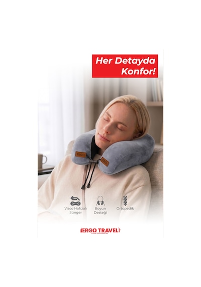 Viscofoam Lux Ortopedik Seyahat Yastığı Visco Boyun Destekli Seyahat Yastığı - Gri| Ergo Travel