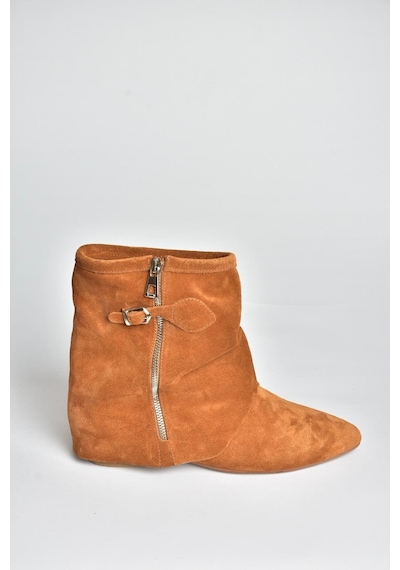 Fox Shoes V380614202 Taba Hakiki Deri Süet Fermuar Detaylı Günlük Kadın Bot Taba