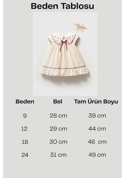 Cantoy Kız Bebek Bordo Detaylı Fisto Nakışlı Vintage Elbise Ve Bandana Takımı Organik