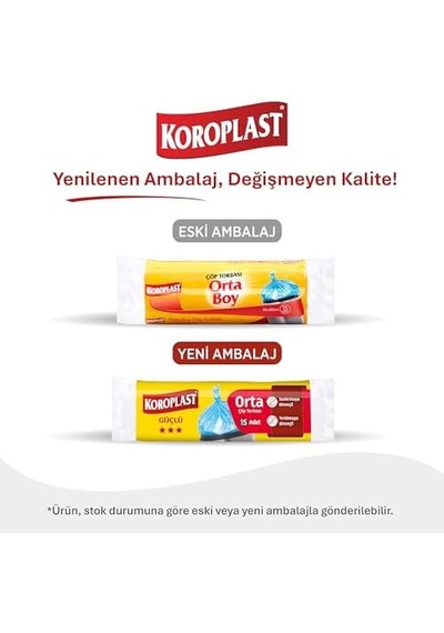 Orta Boy Çöp Torbası 15&apos Li 55x60 Cm, Sızdırmaz & Dayanıklı, Çift Katlı, Geri Dönüştürülebilir Orta Boy Çöp Poşeti, Mutfak, Ofis, İlk Yardım Çantası, Okul, Kantin, Market, Bahçe, Balkon