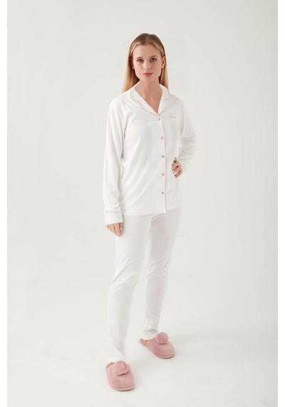 Pierre Cardin 7717 Gömlek Model Kadın Pijama Takım Krem