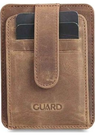 Guard Dikey Crazy Taba Hakiki Deri Kartlık Erkek / Kadın P5171 Taba