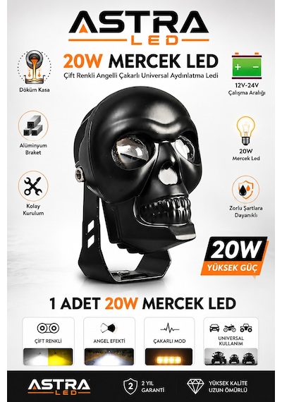 Kuru Kafa Şeklinde Motosiklet Led Spot Far Sürüş Sis Gidon Lambası 1 Adet Siyah