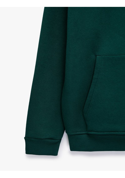 Koton Uzun Kollu Şardonlu Cepli Oversize Kapüşonlu Sweatshirt Yeşil 7wam70060mk