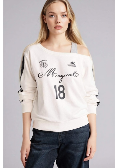 Defacto Kayık Yaka Baskılı Sweatshirt G9614ax26spwt32 Beyaz-wt32