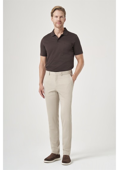 İmza Krem Rengi Yan Cep Slim Fit Esnek Chino Pantolon 1003260154 Koyu Krem