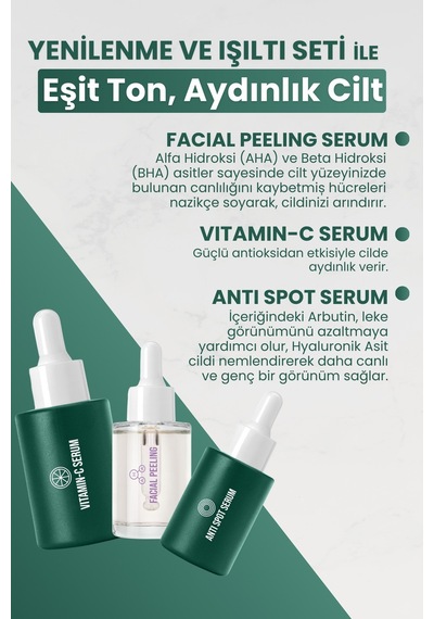 Aydınlatıcı Bakım Seti - C Vitamini, Kırmızı Peeling Ve Leke Serumu 3'lü Rutin