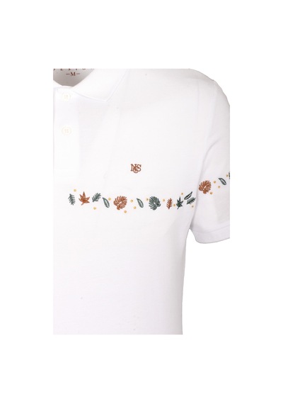 Erkek Polo Yaka Tişört Beyaz Slim Fit Ribanalı Kol Nakışlı T-shirt Ncs Jeans 1169-beyaz Beyaz