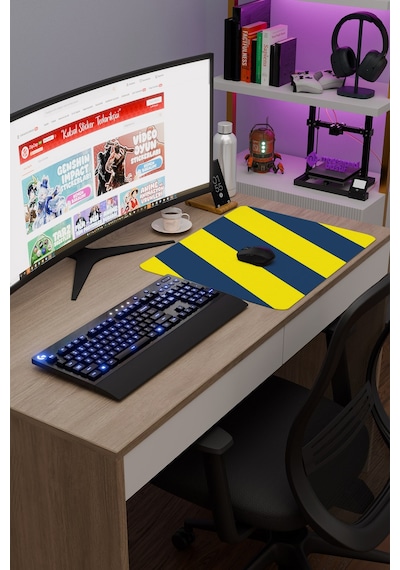 Sarı Lacivert 48x40 Xl Taraftar Gaming Oyuncu Mouse Pad Kaymaz Taban Büyük Klavye Fare Altlığı Şerit