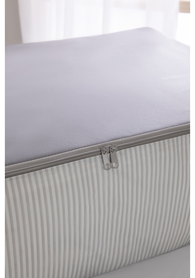 Ocean Home Textile 4'lü Mega Boy Gri Çizgili Stuff & Things Baza Altı Hurç Set 74 X 46 X 22 Cm Gri