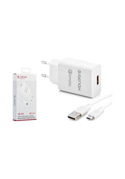 Genax Gnx007 Mıcro Usb - Usb 4.1a 22w Şarj Adaptörü Set Beyaz