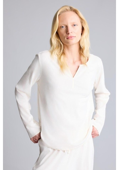 Defacto Regular Fit V Yaka Uzun Kollu Velur Pijama Takımı A3356ax26auer134 Ekru-er134