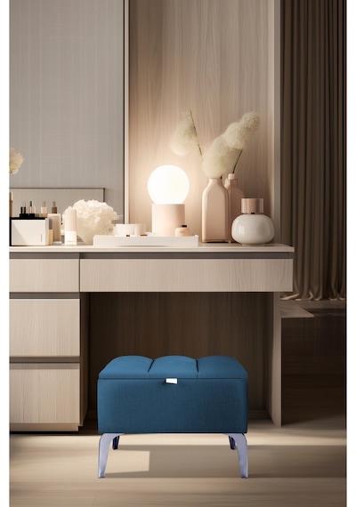 Vetra Mini Royal Mavi Kumaş Sandıklı Dekoratif Puf&bench-dilimli Model-gümüş Ayak-modern Puf