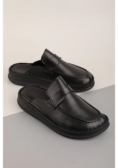 Gondol Hakiki Deri Unisex Sabo Terlik Anatomik Yumuşak Tabanlı Hkm.41 Siyah