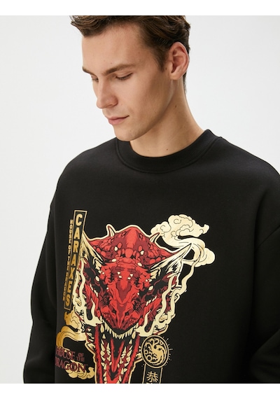 Koton House Of The Dragon Oversize Sweatshirt Lisanslı Baskılı Siyah 4wam70381mk Siyah