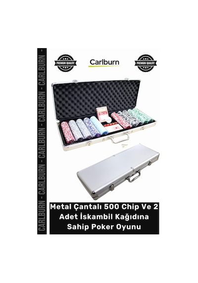 Poker Profesyonel Metal Çantalı 500 Chip 2 Adet İskambil Kağıdına Sahip Poker Oyunu